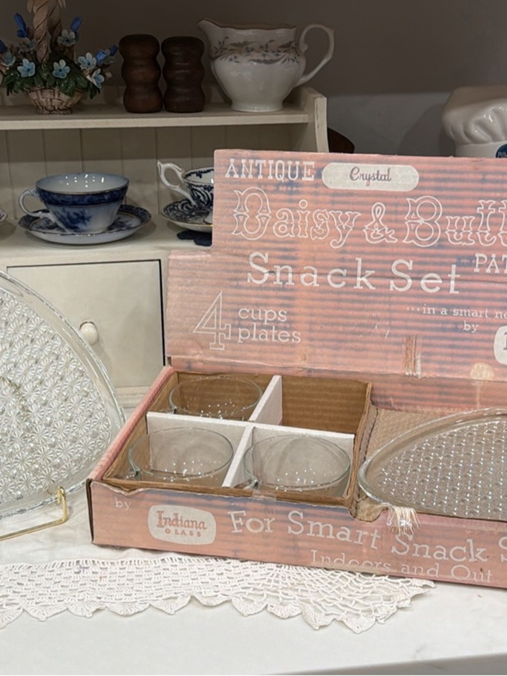 Indiana Glass Clear Daisy & Buttercup Snack Set - Glass Plates & Cups
